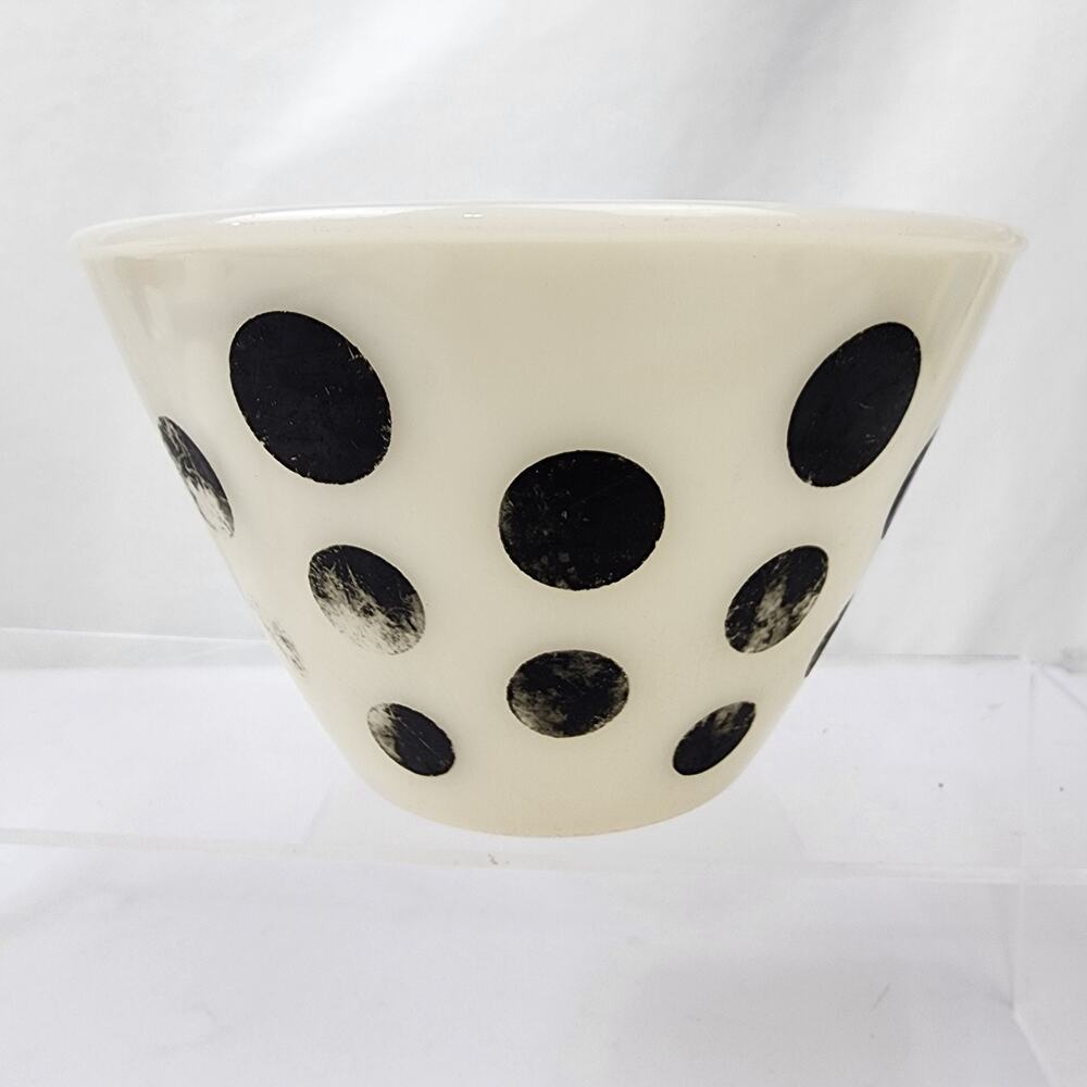 Anchor Hocking Fire King Mixing Bowl Black Dot Milk Glass 4" x 6.5" MCM